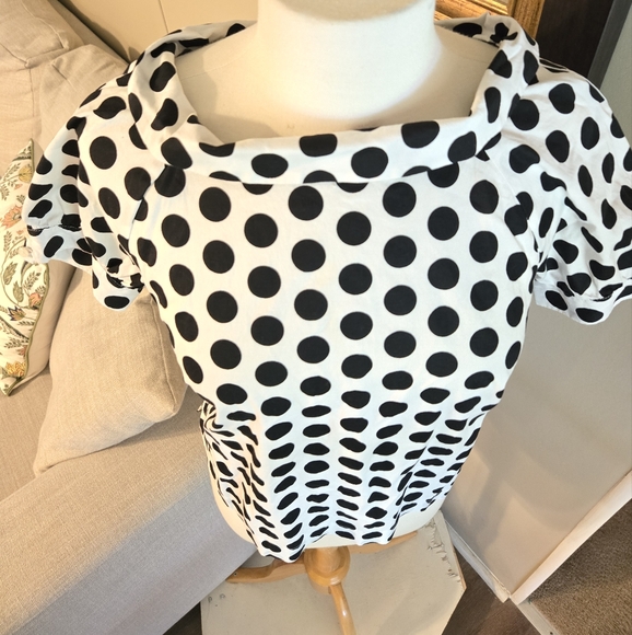 Ann Taylor: Black and White Polka Dot Blouse - Picture 3 of 4